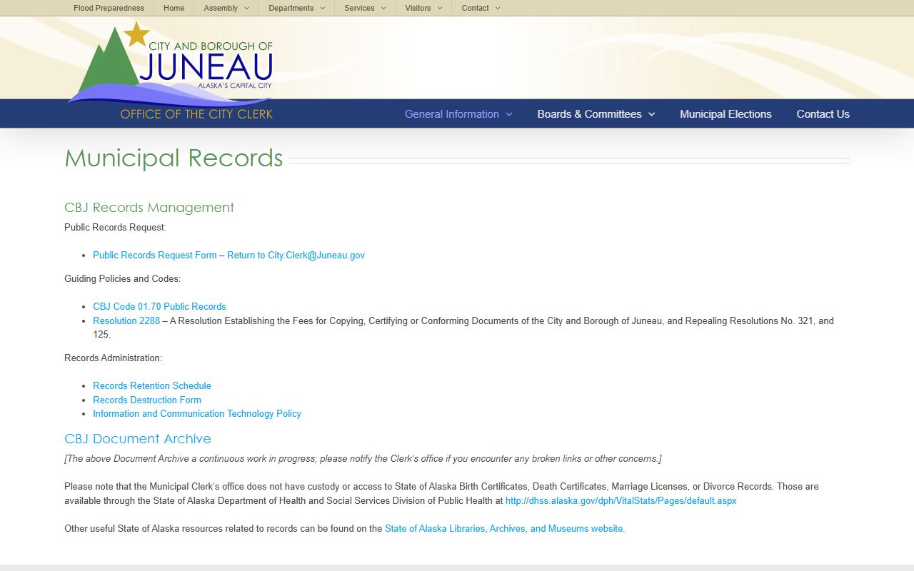 Juneau Municipal Clerk records office Alaska