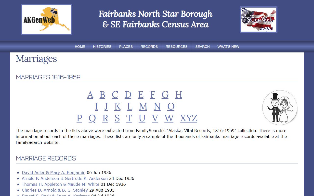 AKGenWeb Fairbanks marriage records extracted from Alaska vital records collection
