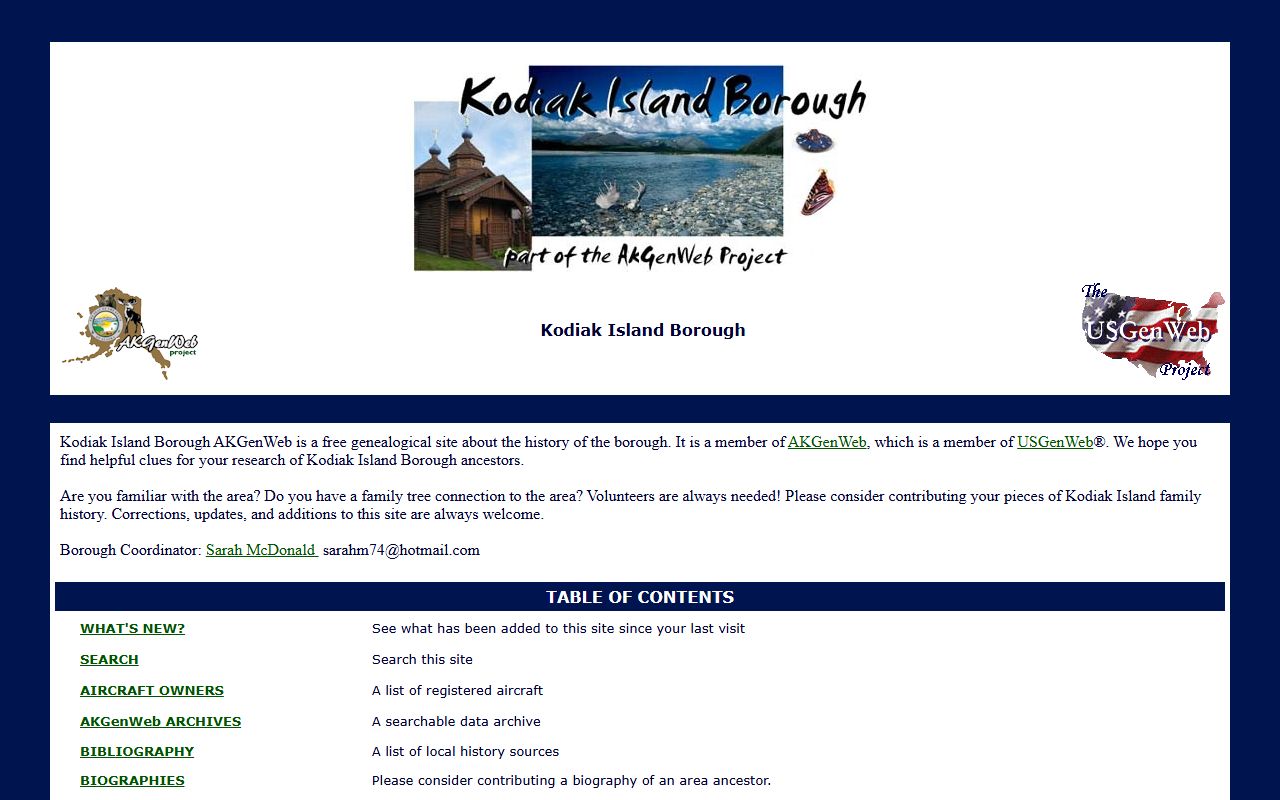 AKGenWeb Kodiak Island Borough page showing marriage record resources and historical data