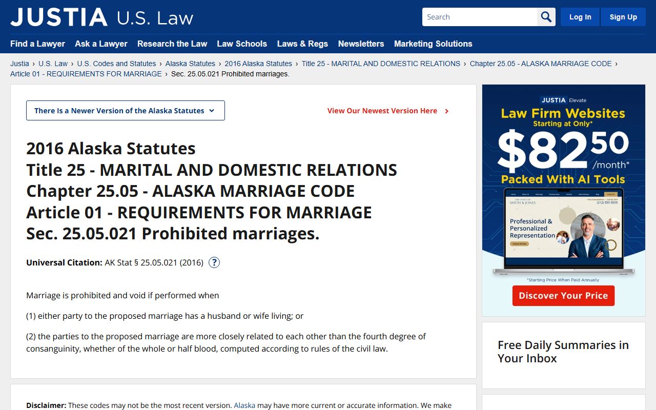 Alaska Statute AS 25.05.021 prohibited marriages on Justia
